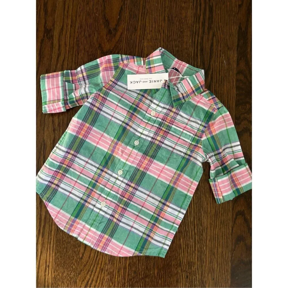 NEW Janie and Jack Kids Toddler 4/5 Madras Button Down Shirt